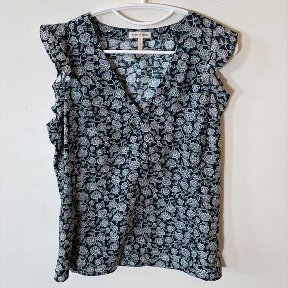 Rebecca Taylor Floral Silk Flutter Sleeve V-Neck Blouse Size 8